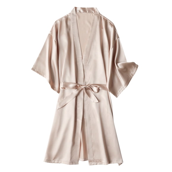 WTXUE Womens Pajamas | Robes Bathrobe Wedding Party Soild for Bride Womens Satin Nightgown | 1 Piece Beige XXL