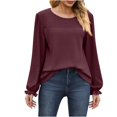 thumbnail image 2 of EQWLJWE Blouses à Manches Longues pour Femmes Col Rond Manches Longues Creusées Patchwork T-shirt Ample Vêtements d'Automne pour Femmes, 2 of 5