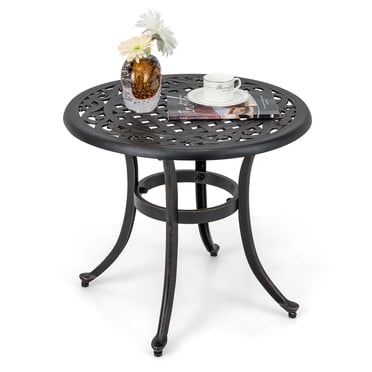 Gymax Table de Patio en Aluminium Coulé 24 Pieds' Table d'Appoint Ronde d'Extérieur Table Bistro à Café Antirouille