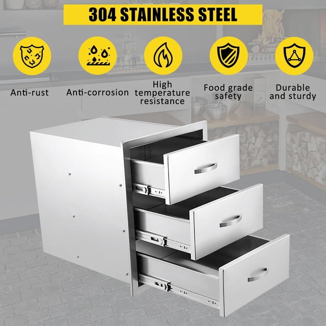 AKDSteel Outdoor Kitchen Drawers, Flush Mount Triple Access Bbq Drawers With Stainless Steel Handles For Patio Grill Stations