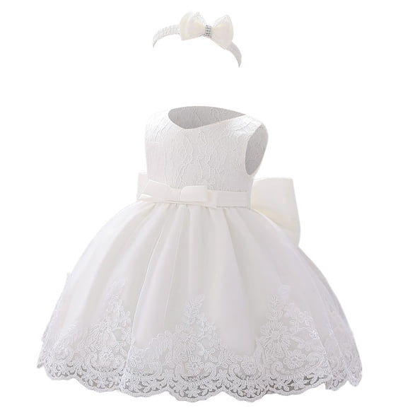 FhsagQ Dresses Girls Pageant Baptism Lace Dress Bowknot Flower Dresses Wedding Christening Tutu Gown Birthday Outfit Girl Girl Spring The 7th of July Dresses 5T Independence Day White 6-12 Months