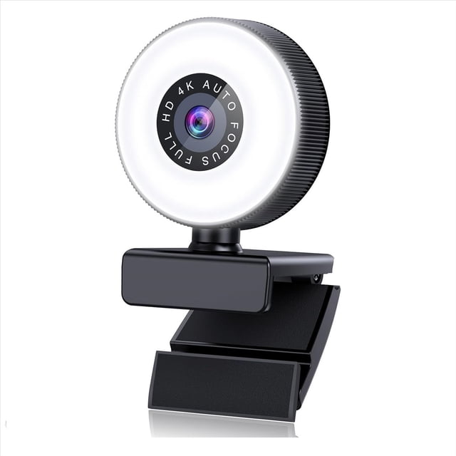 4K HD Autofocus Webcam with Microphone, Adjustable Light Computer Camera USB Webcam for Laptop Desktop Video Calling