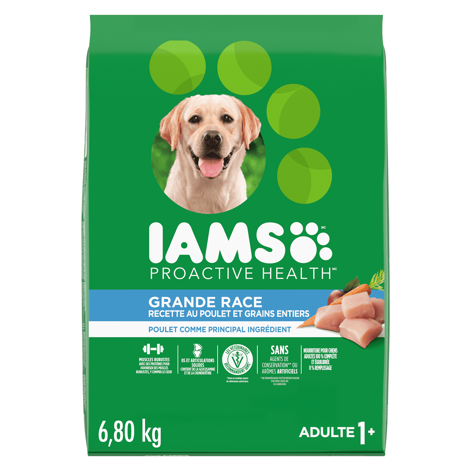 Iams Recette au Poulet & Grains Entiers Adulte Grande Race Nourriture Sèche pour Chiens 10kg