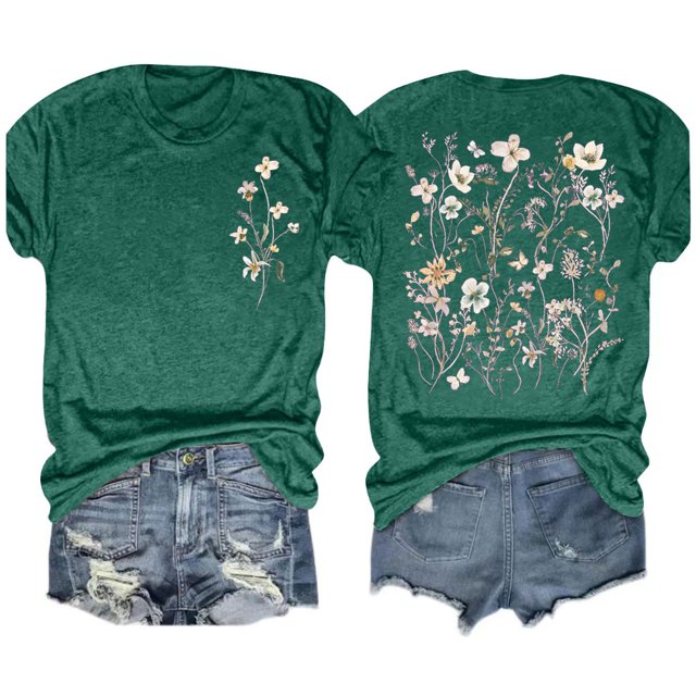 Aqestyerly T-Shirt Blouse à Manches Courtes Imprimé à Col Rond Décontracté d'Été pour Femme, Haut Aéré de Tous les Jours avec Imprimé Stylé HWRETIE