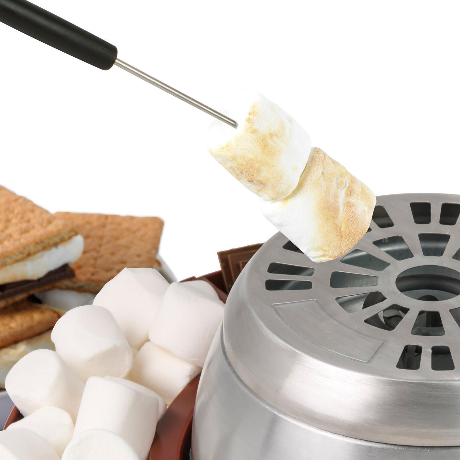 Nostalgia Indoor Electric Stainless Steel S'mores Maker with 4 Lazy Susan Compartment Trays