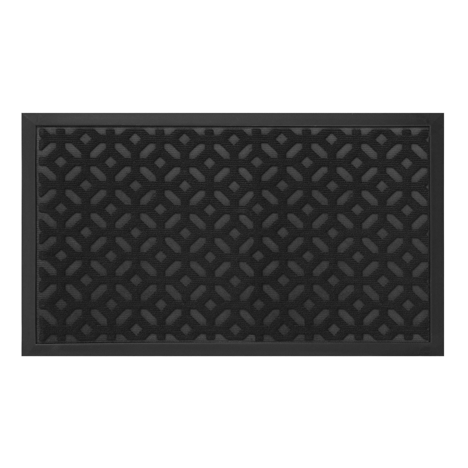 Mainstays paillasson caoutchouc robuste 18 x 30, résistant à l’eau, motif géométrique, noir onyx, porte, garage, patio