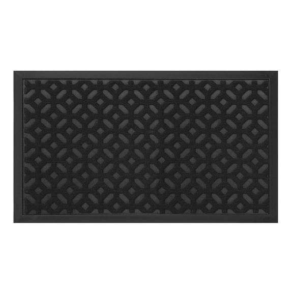 Mainstays 18x30 Heavy-Duty Rubber Doormat, Water-Resistant, Geometric Relief, Black Onyx, for Front Door, Garage, Mudroom, Patio