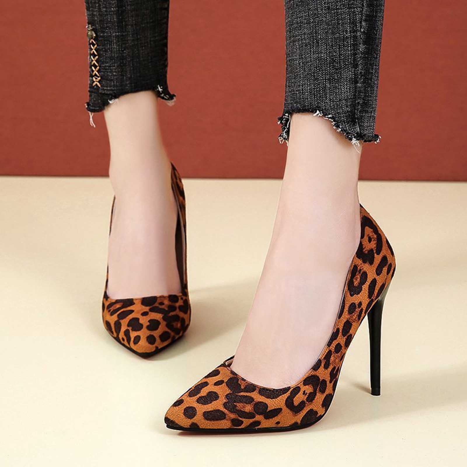 Cameland Women's Large Size Suede Leopard Print Four Seasons Matching Fine Heel Pointed Heels