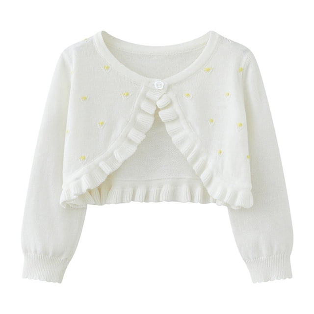 SROBPTY Girls Fall Cardigans, Children's Round Neck Long Sleeve Knitted Cardigan Casual Comfortable Jacket White 3 Years