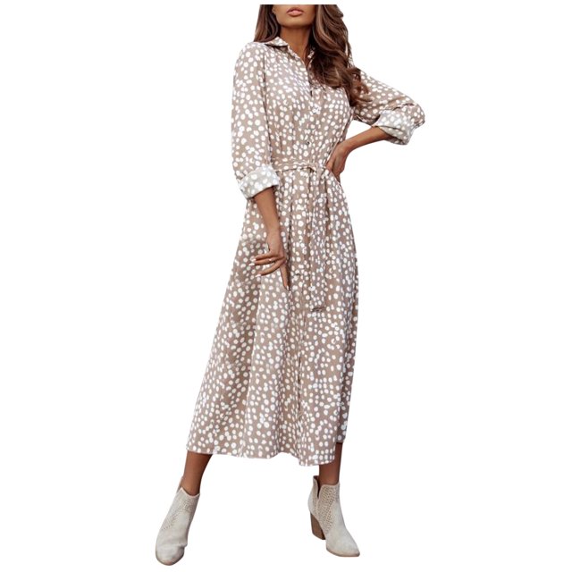 Fridja Robe Maxi Vintage Bohème en Chiffon à Manches Longues Imprimé Léopard pour Femmes