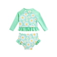 thumbnail image 2 of Luvoko Infant 2-Pack Rash Guard Shirt Short Sleeve, Girls Uv Shirt Long Sleeve Swimsuit Shorts And Top Kids Rashguard Girls Period Bathing Suit Swimsuit One Shoulder Swimwear(Light Green,6-12 Months), 2 of 7