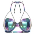 thumbnail image 3 of Eandarui Womens Shell Bikini Tops Glitter Pearl Chest Chains Halter Summer Beach Rave Party Bra Top Blue L, 3 of 6