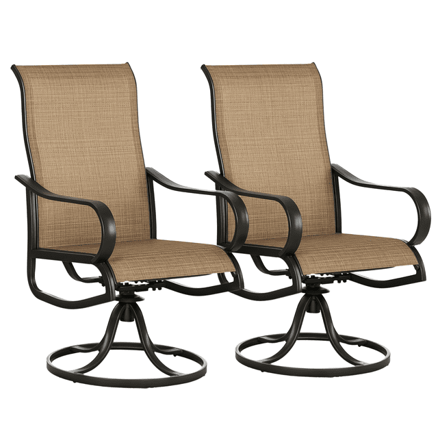 Outsunny Patio Swivel Chairs with mesh fabric seats and rocking functionality, shown as a two-piece set in brown. Each chair features a powder-coated metal frame, ergonomic design, and breathable mesh material for outdoor use. Suitable for backyards, gardens, balconies, and nursery spaces as rocking chairs.