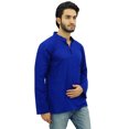 thumbnail image 2 of Atasi Kurta Court à Col Officier pour Homme Bleu en Coton Tunique Décontractée - Grand, 2 of 6