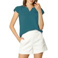 thumbnail image 2 of INSPIRE CHIC Women's Solid V Neck Cap Short Sleeves Work Blouse, 2 of 6