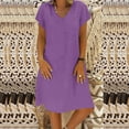 thumbnail image 1 of Robe Midi Mode Femme Ample Col en V Été Manches Courtes Coton et Lin Robe de Travail en Liquidation, 1 of 5