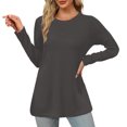 thumbnail image 1 of Timegard Hauts pour Femmes Col Rond Manches Longues Couleur Unie Confortable Chaud T-Shirt Basique Automne Hiver Tunique Décontractée, 1 of 4