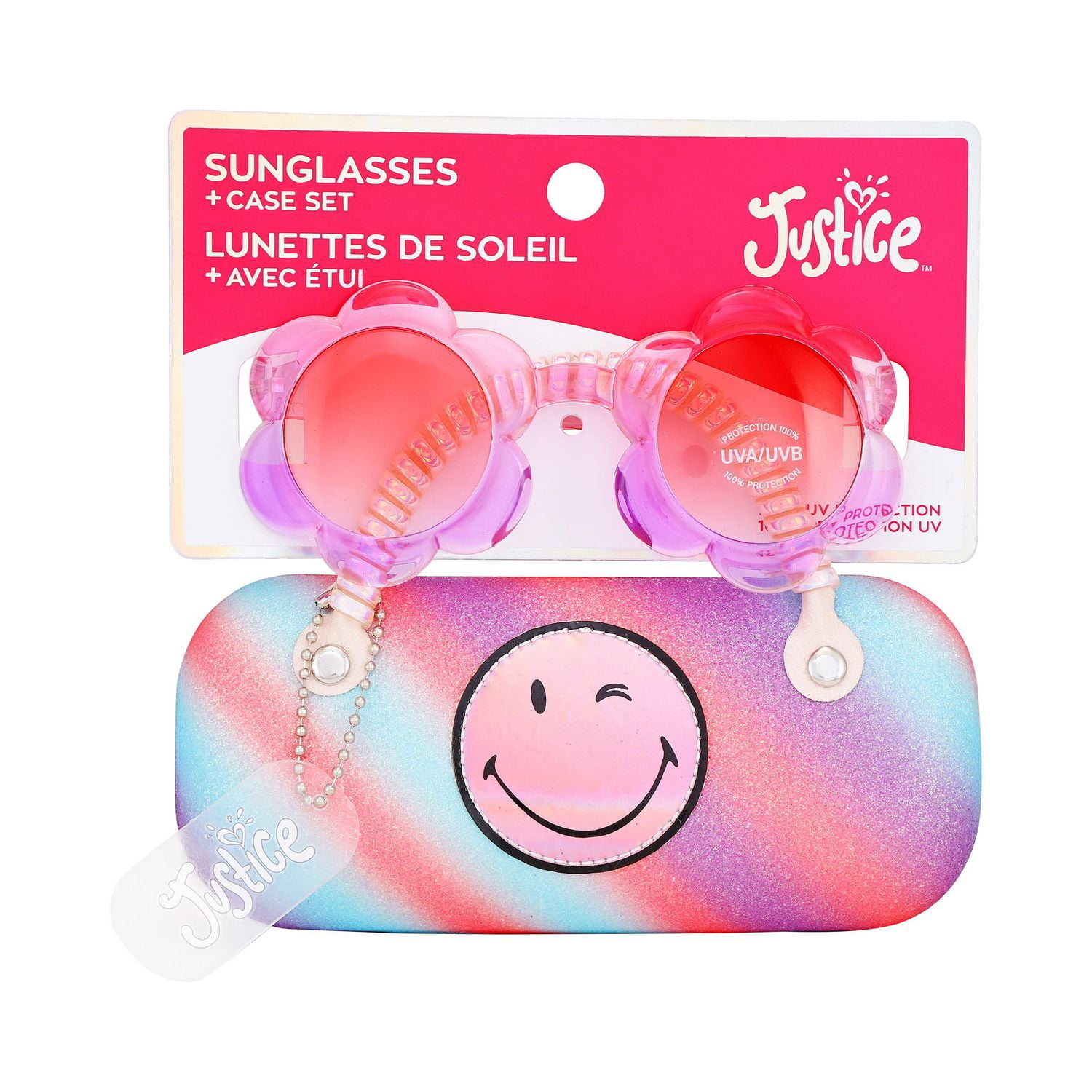 Justice flower shaped sunglasses with case