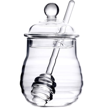 300ml Mixing Spoons Honey Dispenser Honey Pot with Dipper, Glass Jar Pot Jar Syrup s Glass for Restaurant Kitchen Home Decoration Storage Containers