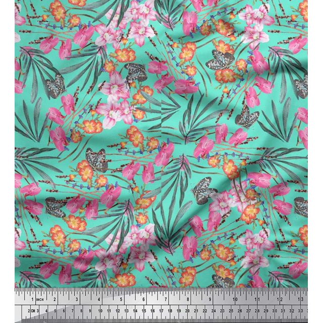 Soimoi Poly Georgette Fabric & Orchids Floral Fabric Prints by Yard 52 Inch Wide