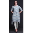 thumbnail image 2 of Bimba Kurti Asymétrique Blanche à Imprimé Floral Damassé pour Femmes, Robe d'Été Indienne Tunique Grande, 2 of 6