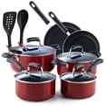 thumbnail image 1 of Cook N Home 2601 Stay Cool Handle Pattern 12-Piece Nonstick Cookware Set, Marble Red, 1 of 5