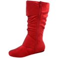thumbnail image 2 of Bottes Mi-Mollet à Bout Rond pour Femmes Zone 70, Confort, Fermeture Éclair, Boucle, Style Plissé Décontracté, Talon Plat ( Rouge, 8.5), 2 of 2
