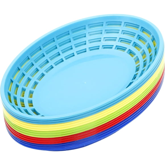Youngever Lot de 15 Paniers de Restauration Rapide en Plastique, Paniers à Collation, Paniers pour Maïs Soufflé, Croustilles, Collations, 5 Couleurs Assorties (Forme Ovale)