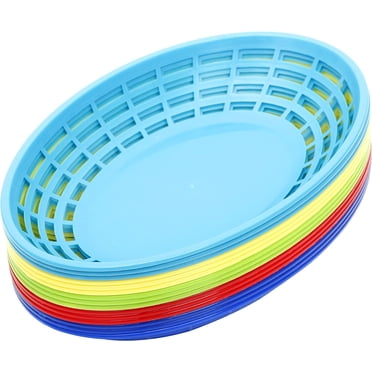 Youngever Lot de 15 Paniers de Restauration Rapide en Plastique, Paniers à Collation, Paniers pour Maïs Soufflé, Croustilles, Collations, 5 Couleurs Assorties (Forme Ovale)