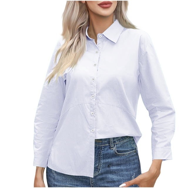 Yuyuzo Button down Shirts for Women Long Sleeve Lapel Collared Tunic Shirts Solid Color Tee Blouses