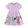 thumbnail image 1 of Penkiiy Vêtements pour Tout-Petites Fille Décontracté Imprimé Dessin Animé Robe à Manches Courtes Robe d'Été pour Filles 2-7 Ans Violet, 1 of 7