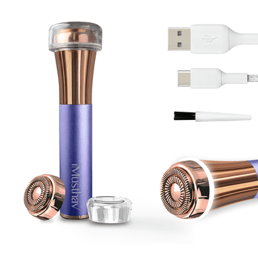 iMusthav Facial Hair Remover – New designed 20mm Painless Shaver 18K gold-plated dual ring razor, USB rechargeable with 360° LED for face, lip & chin.