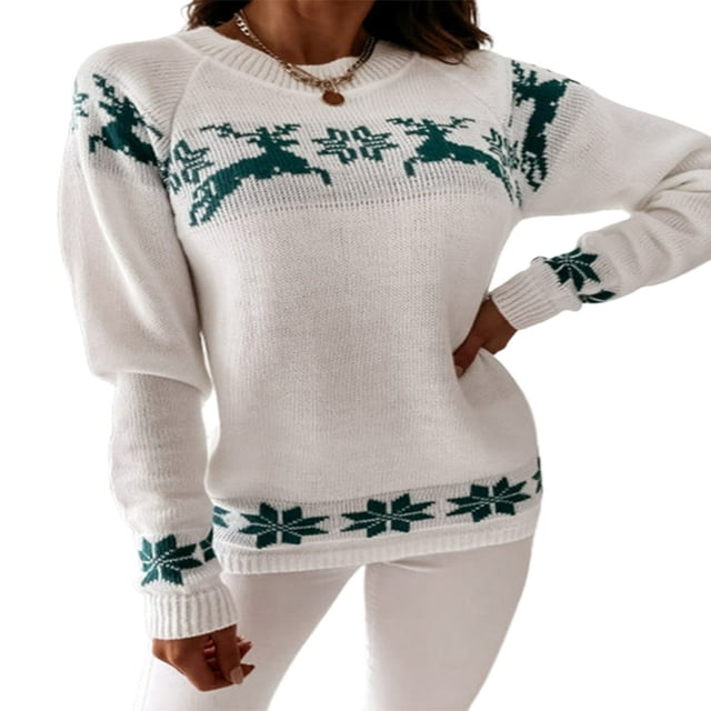 Chandails de Noël Laids pour Femmes Col Roulé Manches Longues Imprimé Flocon de Neige Élan Hauts en Tricot Ample