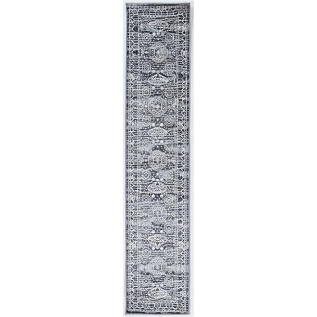 Linon Vintage Hamadan Power Loomed Microfiber Polyester 2'x10' Rug in Gray