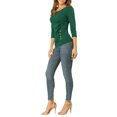 thumbnail image 2 of INSPIRE CHIC Women's Button Decor V Neck 3/4 Sleeve Solid Blouse Knitted Ruched Top, 2 of 6