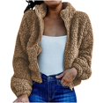 thumbnail image 3 of Femmes Sherpa Veste Revers Manches Longues Récolte Molletonné Zip Vestes Manteau Hiver Chaud Solide Pelucheux Outwear, 3 of 5