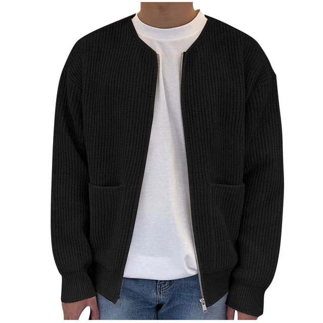 Birdeem Cardigans pour Hommes avec Fermeture Éclair, Cardigan en Tricot Uni à Col Rond en Velours Paon pour Hommes, Manteau Chandail à Fermeture Éclair Décontracté
