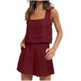 thumbnail image 1 of Womens 2 Piece Outfits Linen Square Neck Crop Tops Short Set 2023 Lounge Matching Sets Trendy Clothes Beach Summer, 1 of 8