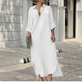 thumbnail image 2 of Pisexur Robe Chemise pour Femmes en Coton et Lin Chic à Boutons, Manches Retroussables, Longue Blouse, Robe Maxi, 2 of 6