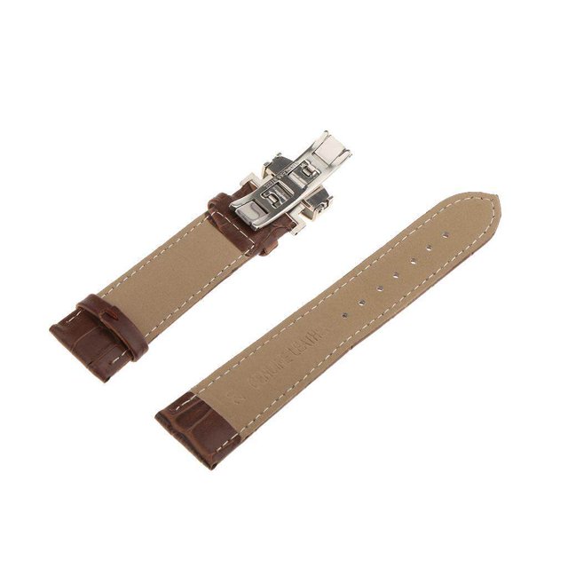 thinsony Leather Watch Band Butterfly Deployment Clasp Buckle Coffee 20mm