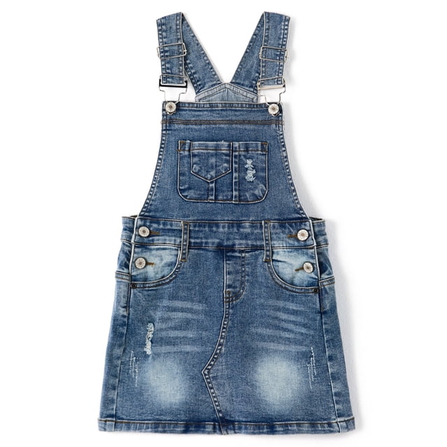 KIDSCOOL SPACE Baby Little Girls Skirt,Ripped Soft Strechy Denim Girls Summer Overalls Dress,Light Blue,9-10 Years