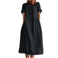 thumbnail image 2 of LOVZFMLL Women's Summer Fashion Solid Color Round Neck Short Sleeve Linen Dress Black L, 2 of 9