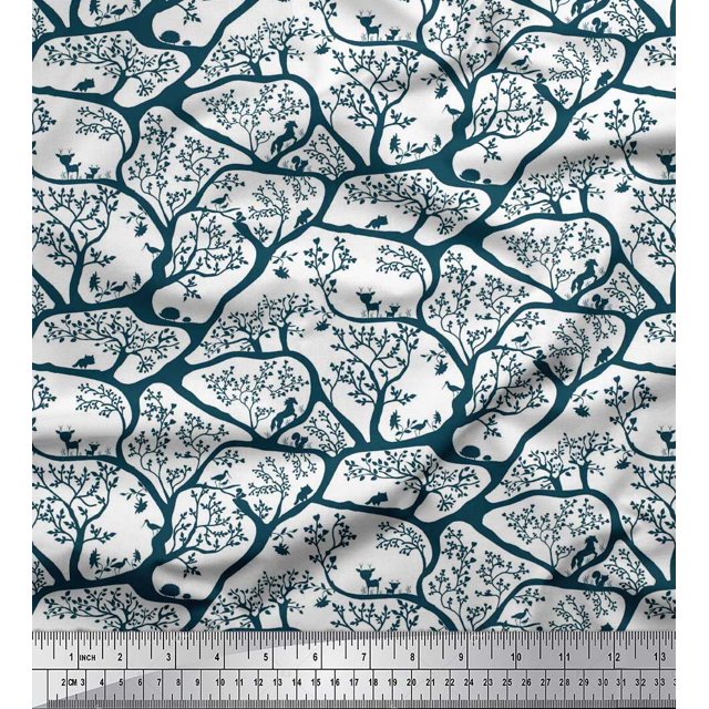 Soimoi Cotton Duck Fabric Animal & Tree Decor Fabric Printed Yard 42 Inch Wide