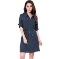thumbnail image 2 of INSPIRE CHIC Robe-Chemise à Manches Roulées à Multiples Poches avec Ceinture pour Femme, 2 of 6