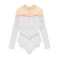 thumbnail image 4 of Alvivi Justaucorps de Danse pour Femmes Manches Longues Patchwork en Maille avec Strass à Franges Robe de Danse Latine Tango Blanche S, 4 of 5