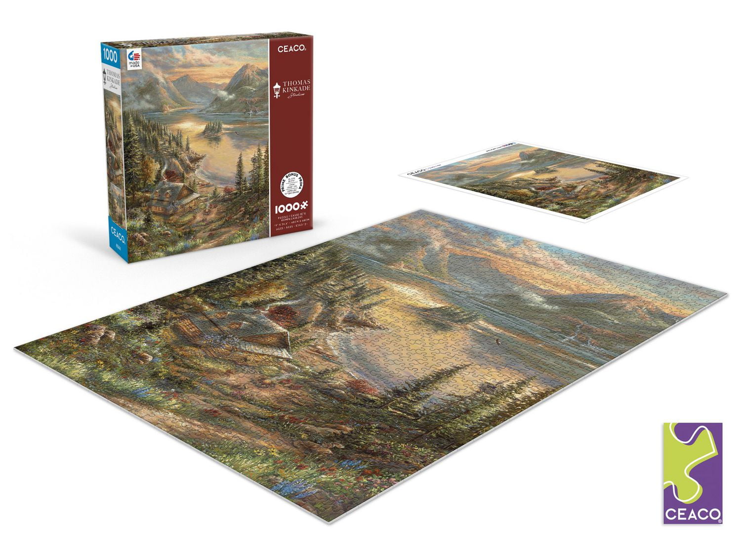 Puzzle en bois de 1000 pièces Ceaco Thomas Kinkade Lakeside Splendor pour adultes, à partir de 14 ans