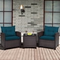 thumbnail image 1 of Costway Ensemble de Mobilier de Jardin en Rotin 3 Pcs, Canapé et Fauteuils Rembourrés Bleus, 1 of 10