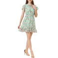 thumbnail image 2 of INSPIRE CHIC Women's Ruffle Sleeve Self-Tie V Neck Above Knee Ruffled A-Line Floral Chiffon Dress L Green, 2 of 7