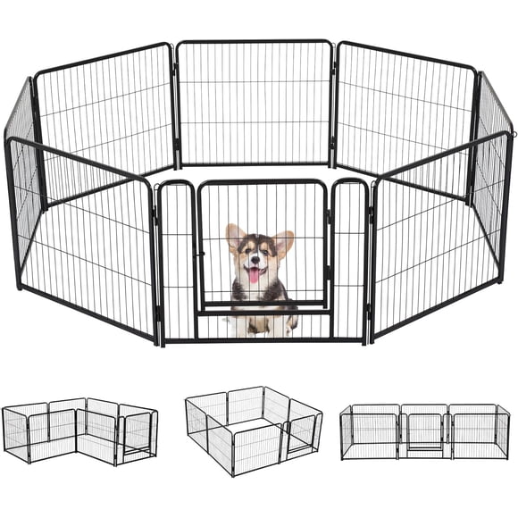 BestPet Parc pour Chien, Hauteur de 24 Pouces, 8 Panneaux avec Porte et Verrou à Gravité, Métal, Noir