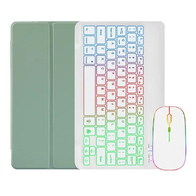 Rainbow Backlit Keyboard Cover For Samsung Galaxy Tab S9 FE Case with Pencil Holder For Galaxy Tab S9 FE 10.9 inch Tablet Cover Mint with mouse Turkish